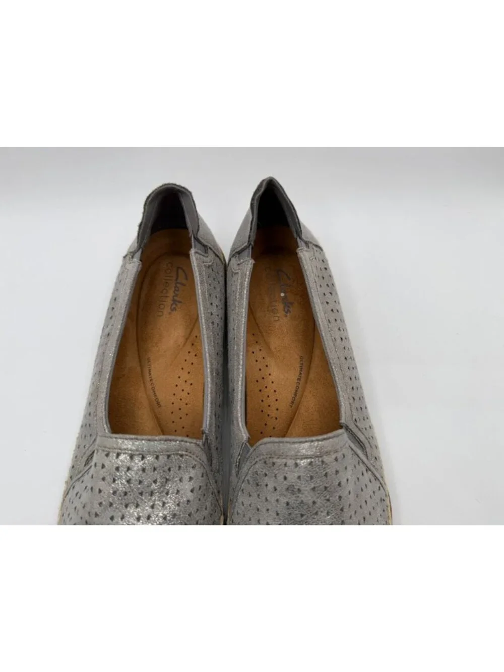 Clarks Elaina Ruby Women's Size 11N Pewter Metallic Leather Espadrille Shoes